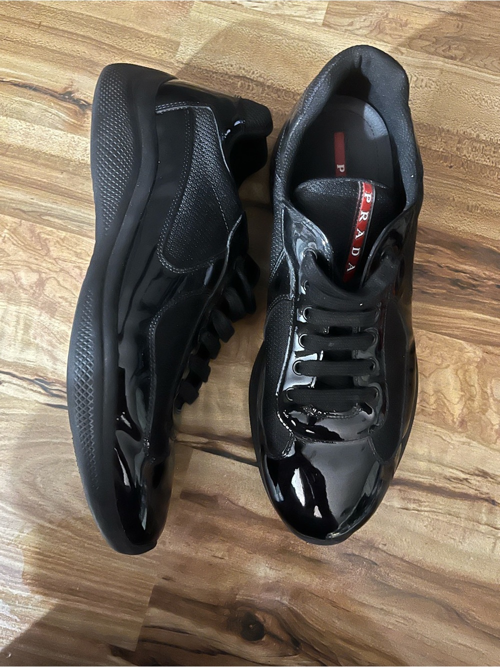 Prada Black Men's Glossy Toe Low-Top Sneakers - Picture 5 of 5
